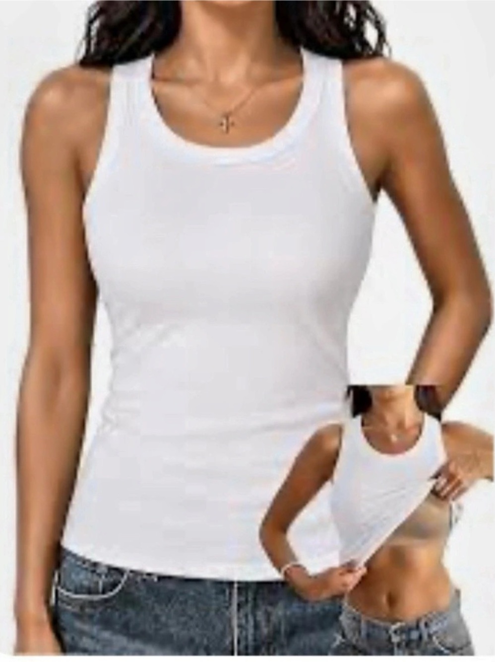 Aumora Ribbed Tank Top in White XL built in bra NWT